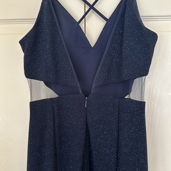 Navy Sparkly Dress with Side Cutouts and Front Slit with Cross V Neckline Size 9 - Picture 5 of 8